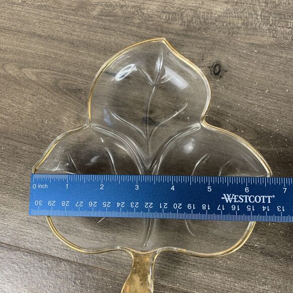 VTG Candy Glass Maple Leaf & Oval Dish with Gold Trim Set of 2 Clear Plates - Picture 8 of 10